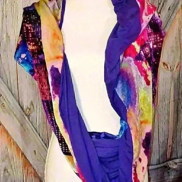 CYNTHIA ROWLEY Womans INFINITY Scarf NYC CITY SCAPE Velour BLUE Jersey 36x20 - Picture 6 of 10